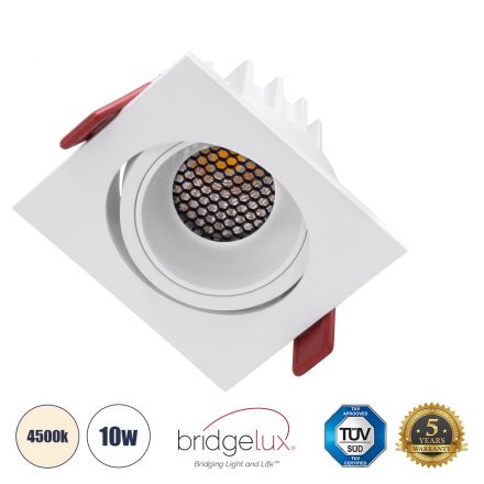 LEO-SQ Χωνευτό LED Spot Downlight TrimLess Μ8.5xΠ8.5cm 10W 1300lm 38° - Κινούμενο - Λευκό & Anti-Glare HoneyComb - 4500K - Bridgelux COB