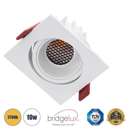 LEO-SQ Χωνευτό LED Spot Downlight TrimLess Μ8.5xΠ8.5cm 10W 1250lm 38° - Κινούμενο - Λευκό & Anti-Glare HoneyComb - 2700K - Bridgelux COB 