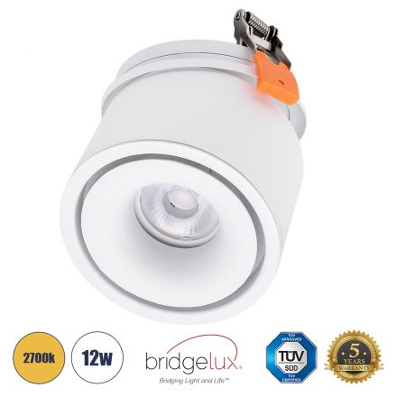 OMEGA-R Χωνευτό LED Spot Downlight TrimLess Φ10cm 12W 1500lm 36° - Λευκό - 2700K - Bridgelux COB 
