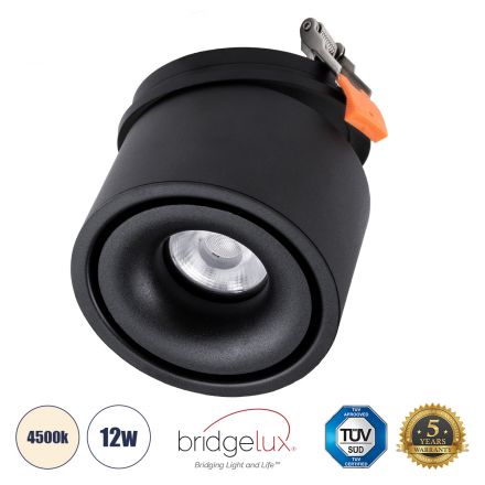 OMEGA-R Χωνευτό LED Spot Downlight TrimLess Φ10cm 12W 1560lm 36° - Μαύρο - 4500K - Bridgelux COB 