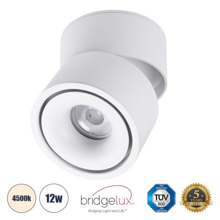OMEGA-S Επιφανειακό LED Spot Downlight Φ10cm 12W 1560lm 36° - Λευκό - 4500K - Bridgelux COB 