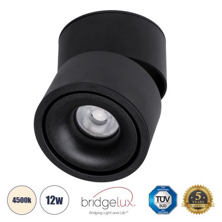 OMEGA-S Επιφανειακό LED Spot Downlight Φ10cm 12W 1560lm 36° - Μαύρο - 4500K - Bridgelux COB 