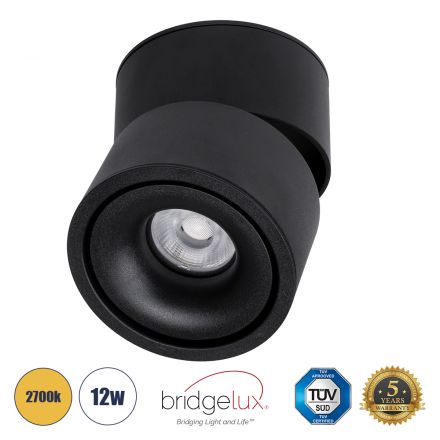 OMEGA-S Επιφανειακό LED Spot Downlight Φ10cm 12W 1500lm 36° - Μαύρο - 2700K - Bridgelux COB 