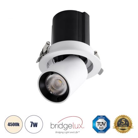 VIRGO-S Χωνευτό LED Spot Downlight TrimLess Φ9cm 7W 910lm 36° IP20 - Λευκό με Μαύρο Κάτοπτρο - 4500K - Bridgelux COB