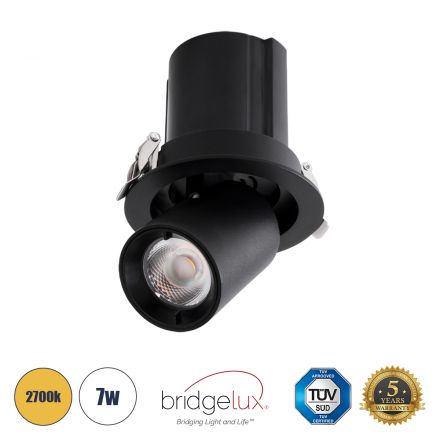 VIRGO-S Χωνευτό LED Spot Downlight TrimLess Φ9cm 7W 875lm 36° IP20 - Στρόγγυλο - Μαύρο - 2700K - Bridgelux COB 