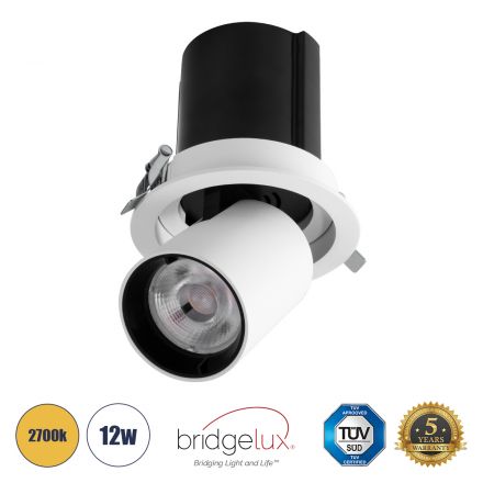 VIRGO-M Χωνευτό LED Spot Downlight TrimLess Φ11cm 12W 1500lm 36° IP20 - Λευκό με Μαύρο Κάτοπτρο - 2700K - Bridgelux COB