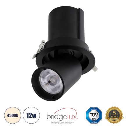 VIRGO-M Χωνευτό LED Spot Downlight TrimLess Φ11cm 12W 1560lm 36° - Μαύρο - 4500K - Bridgelux COB