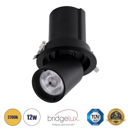 VIRGO-M Χωνευτό LED Spot Downlight TrimLess Φ11cm 12W 1500lm 36 IP20 - Μαύρο - 2700K - Bridgelux COB