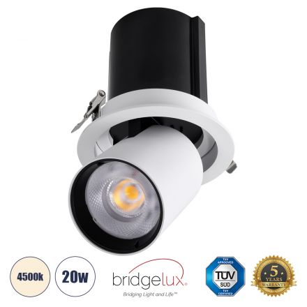 VIRGO-B Χωνευτό LED Spot Downlight TrimLess Φ13.5cm 20W 2600lm 36° IP20 - Λευκό με Μαύρο Κάτοπτρο - 4500K - Bridgelux COB