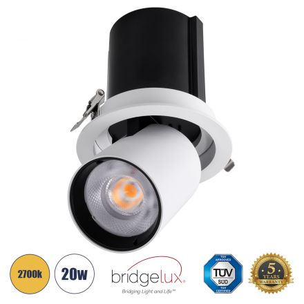 VIRGO-B Χωνευτό LED Spot Downlight TrimLess Φ13.5cm 20W 2500lm 36° IP20 - Λευκό με Μαύρο Κάτοπτρο - 2700K - Bridgelux COB