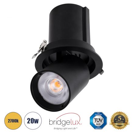 VIRGO-B Χωνευτό LED Spot Downlight TrimLess Φ13.5cm 20W 2500lm 36° IP20 - Μαύρο - 2700K - Bridgelux COB