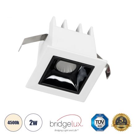 LUMINAR SUPERIOR Χωνευτό LED Spot Downlight TrimLess 2W 280lm 36° - IP20 - Λευκό με Μαύρο Κάτοπτρο - 4500K 