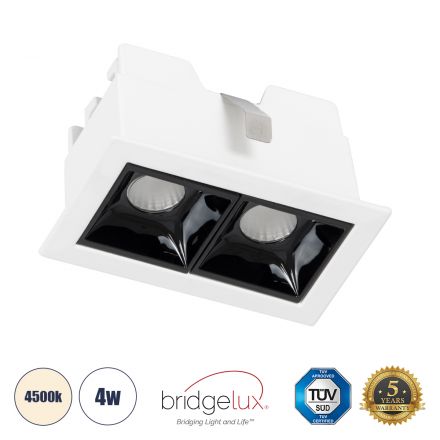 LUMINAR SUPERIOR Χωνευτό LED Spot Downlight TrimLess 4W 560lm 36° - IP20 - Λευκό με Μαύρο Κάτοπτρο - 4500K