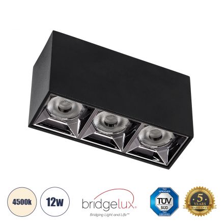 LUMINAR SUPERIOR LED Spot Downlight 12W 1680lm 36° - IP20 - Μαύρο με Κάτοπτρο Χρωμίου - 4500K