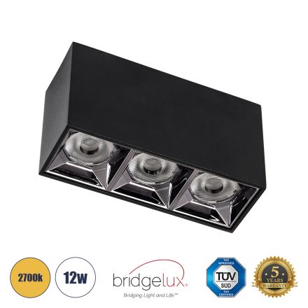 LUMINAR SUPERIOR LED Spot Downlight 12W 1620lm 36° - IP20 - Μαύρο με Κάτοπτρο Χρωμίου - 2700K
