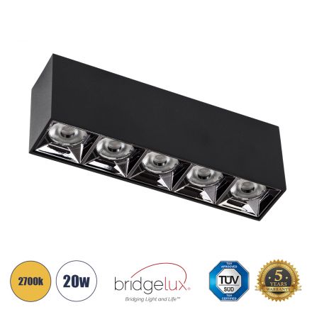 LUMINAR SUPERIOR LED Spot Downlight TrimLess 20W 2700lm 36° - Μαύρο με Κάτοπτρο Χρωμίου - 2700K 