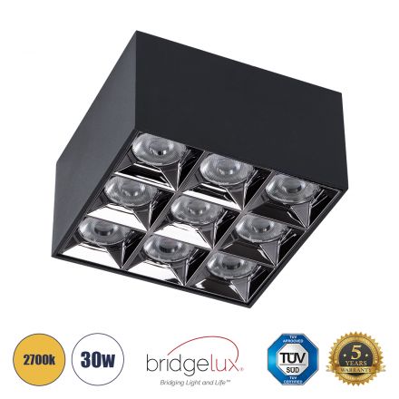 LUMINAR SUPERIOR LED Spot Downlight TrimLess 30W 4050lm 36° - Μαύρο με Κάτοπτρο Χρωμίου - 2700K 