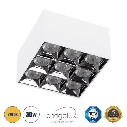 LUMINAR SUPERIOR LED Spot Downlight TrimLess 30W 4050lm 36° - Λευκό με Κάτοπτρο Χρωμίου - 2700K 