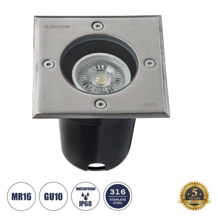 GIGO Χωνευτό Σποτ Δαπέδου για MR16 - IP68 - IK09 - Ανοξείδωτο Ατσάλι / Stainless Steel 201 - Tempered Glass - Nickel Ματ 