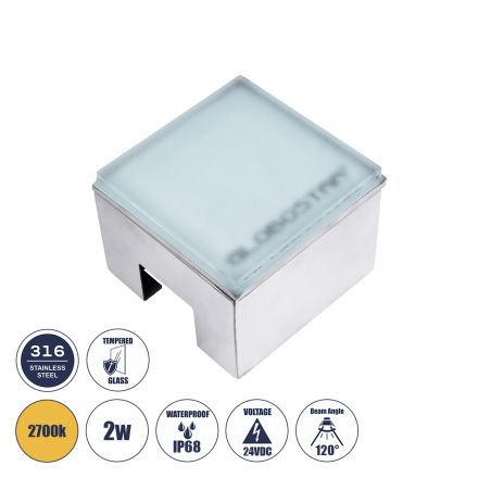 CYBOLITHOS Χωνευτό Φωτιστικό Δαπέδου LED 2W 260lm 120° DC 24V - IP68 - 2700K Dimmable - Tempered Γαλακτερό Γυαλί & Ανοξείδωτο Ατσάλι - Bridgelux Chip