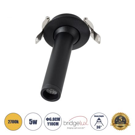 DALE Χωνευτό Κινούμενο Spot Downlight TrimLess LED 5W 500lm 36° - IP20 - Φ6.4cm x Υ10cm - Μαύρο - 2700K
