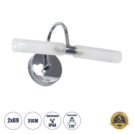 PAOLA Απλίκα Καθρέπτη - Πίνακα 2 x G9 270° - IP44 - Χρώμιο Νίκελ 