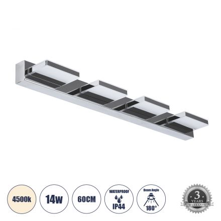 KARLA Απλίκα Καθρέπτη - Πίνακα LED 14W 1600lm 180° - IP44 - 4500K - Χρώμιο Νίκελ
