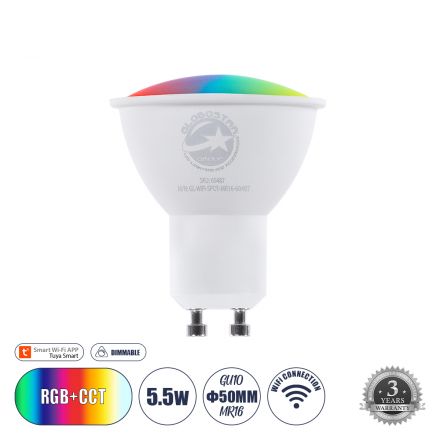 LED GU10 Smart Home Wifi  5.5W 550lm 120° RGB+CCT -Tuya - Bridgelux Chip -