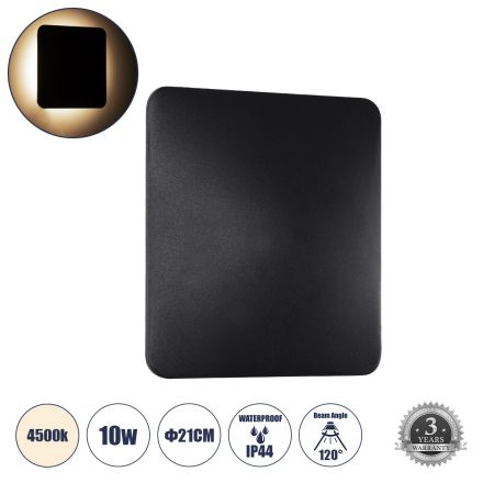 HELIO-S Απλίκα Εσωτερικού/Εξωτερικού Χώρου LED 10W 1200lm 120° x 360° - IP65 - 4500K - Μαύρο - Bridgelux Chip 