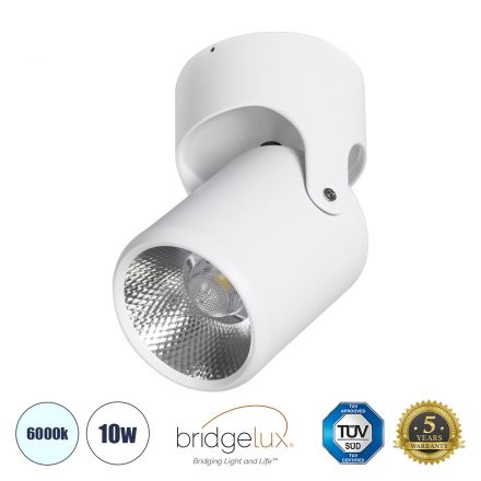DETRONIC Κινούμενο Spot Downlight LED 10W 1350lm 24° - Φ9cm x Υ16cm - Λευκό - 6000K - Bridgelux COB - TÜV Certified Driver 