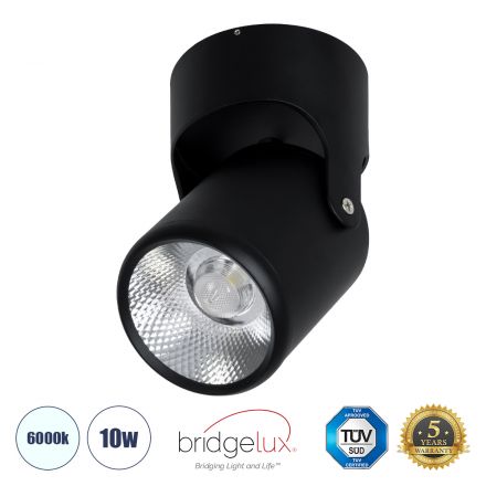 DETRONIC Κινούμενο Spot Downlight LED 10W 1350lm 24° - IP20 Φ9cm x Υ16cm - Μαύρο - 6000K - Bridgelux COB - TÜV Certified Driver 