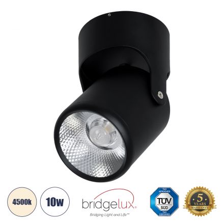 DETRONIC Κινούμενο Spot Downlight LED 10W 1300lm 24° - Φ9cm x Υ16cm - Μαύρο - 4500K - Bridgelux COB - TÜV Certified Driver 
