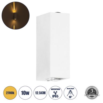 LINOR 60527 Φωτιστικό Τοίχου Απλίκα Αρχιτεκτονικού Φωτισμού Εσωτερικού/Εξωτερικού Χώρου Up & Down LED 10W 1000lm 60° AC220-240V Αδιάβροχο IP65 Σώμα Αλουμινίου & Tempered Glass Μ12.5 x Π6 x Υ4cm Θερμό Λευκό 2700K