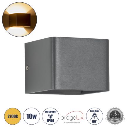 CIRCOA Απλίκα Εσωτερικού/Εξωτερικού Χώρου Up & Down LED 10W 1056lm 60° - IP44 - 2700K - Γκρι Ανθρακί