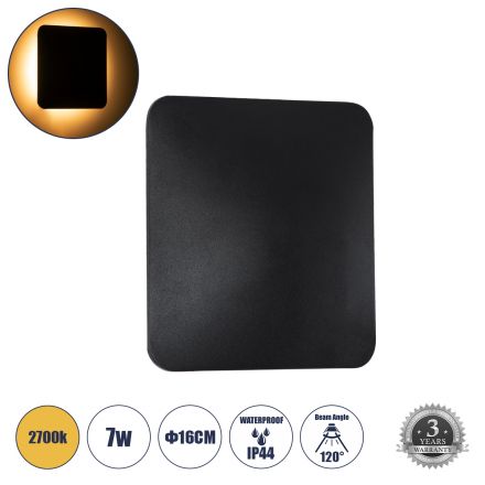 HELIO-S Απλίκα Εσωτερικού/Εξωτερικού Χώρου LED 7W 805lm 120° x 360° - IP65 - 2700K - Μαύρο - Bridgelux Chip 