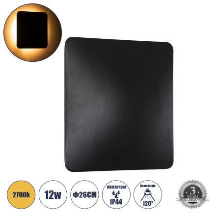 HELIO-S Απλίκα  Εσωτερικού/Εξωτερικού Χώρου LED 12W 1380lm 120° x 360° - IP65 - 2700K - Μαύρο - Bridgelux Chip