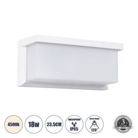 CITYSCAPE Απλίκα Εσωτερικού/Εξωτερικού Χώρου LED 18W 1890lm 120° - IP65 - 4500K - Μ23.5 x Π11 x Υ10cm - Λευκό 