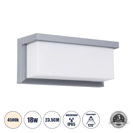 CITYSCAPE Απλίκα Εσωτερικού/Εξωτερικού Χώρου LED 18W 1890lm 120° - IP65 - 4500K - Μ23.5 x Π11 x Υ10cm - Γκρi