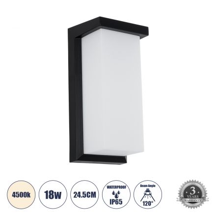 LOFT Απλίκα Εσωτερικού/Εξωτερικού Χώρου LED 18W 1890lm 120° - IP65 - 4500K - Μ24.5 x Π11 x Υ9.5cm - Μαύρο - Bridgelux Chip