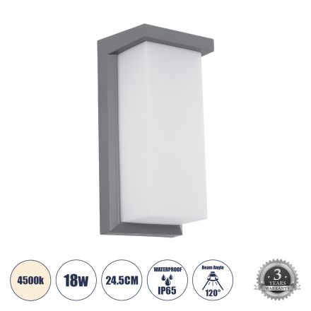LOFT Απλίκα Εσωτερικού/Εξωτερικού Χώρου LED 18W 1890lm 120° - IP65 - 4500K - Μ24.5 x Π11 x Υ9.5cm -  Γκρι - Bridgelux Chip