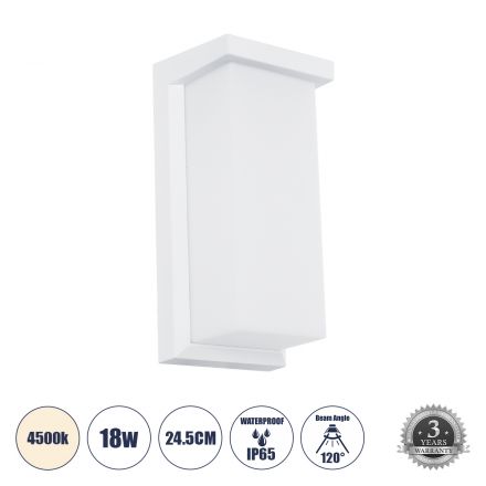 LOFT Απλίκα Εσωτερικού/Εξωτερικού Χώρου LED 18W 1890lm 120° - IP65 - 4500K - Μ24.5 x Π11 x Υ9.5cm - Λευκό - Bridgelux Chip  