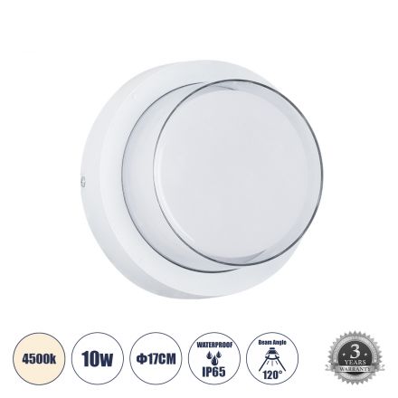 NEXUS Απλίκα Εσωτερικού/Εξωτερικού Χώρου LED 10W 1050lm 120° - IP65 - 4500K - Φ17 x Υ9cm - Λευκό - Bridgelux Chip