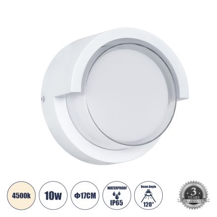 APEX Απλίκα Εσωτερικού/Εξωτερικού Χώρου LED 10W 1050lm 120° - IP65 - 4500K - Φ17 x Υ9cm - Λευκό - Bridgelux Chip