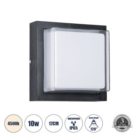 NEXUS Απλίκα  Εσωτερικού/Εξωτερικού Χώρου LED 10W 1050lm 120° - IP65 - 4500K - Μ17 x Π17 x Υ9cm - Μαύρο - Bridgelux Chip