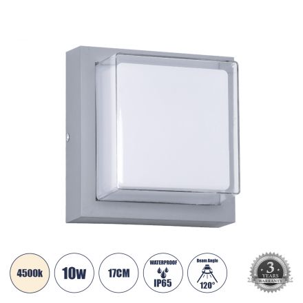 NEXUS Απλίκα Εσωτερικού/Εξωτερικού Χώρου LED 10W 1050lm 120° - IP65 - 4500K - Μ17 x Π17 x Υ9cm - Γκρι - Bridgelux Chip 