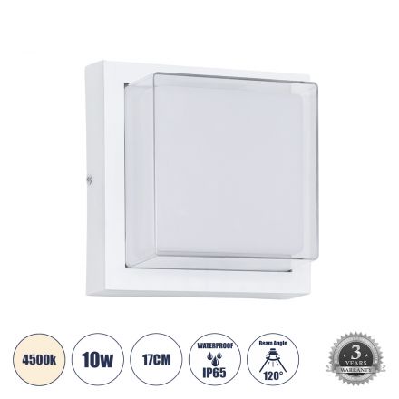 NEXUS Απλίκα Εσωτερικού/Εξωτερικού Χώρου LED 10W 1050lm 120° - IP65 - 4500K - Μ17 x Π17 x Υ9cm - Λευκό - Bridgelux Chip 