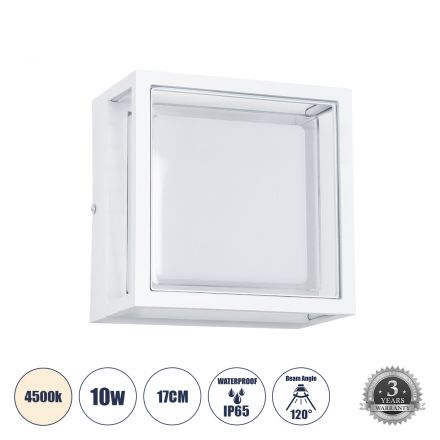 MAJESTIC Απλίκα Εσωτερικού/Εξωτερικού Χώρου LED 10W 1050lm 120° - IP65 - 4500K - Μ17 x Π17 x Υ9cm - Λευκό - Bridgelux Chip