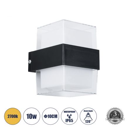 EMPIRE Απλίκα Εσωτερικού/Εξωτερικού Χώρου LED 10W 1050lm 120° - IP65 - 2700K - Μ10.5 x Π9 x Υ13cm - Μαύρο - Bridgelux Chip