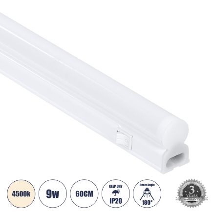 TUBO 60788 Γραμμικό Φωτιστικό Οροφής Linear LED Τύπου T5 Επεκτεινόμενο 9W 882lm 180° AC 220-240V IP20 Πάγκου Κουζίνας με Διακόπτη On/Off Μ60 x Π2.2 x Υ3.5cm Φυσικό Λευκό 4500K - Λευκό - 3 Years Warranty