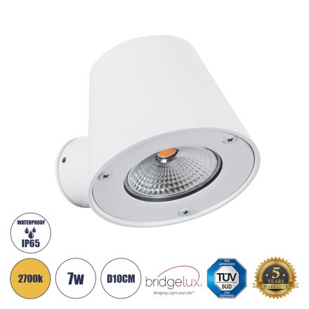 GARDENIA 60797 Φωτιστικό Τοίχου Απλίκα Αρχιτεκτονικού Φωτισμού Εσωτερικού/Εξωτερικού Χώρου Up or Down LED 7W 700lm 60° AC220-240V Αδιάβροχο IP65 Σώμα Αλουμινίου & Tempered Glass Μ9.5 x Π13 x Υ7.7cm Θερμό Λευκό 2700K Λευκό Bridgelux Chip